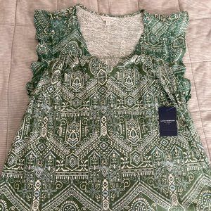 Lucky Brand, v neck butterfly sleeve shirt,  size medium, color - green